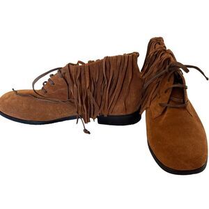 NewbarK Jamie Mocha Split Suede Fringe Lace-Up Ankle Bootie Women’s Size 8.5